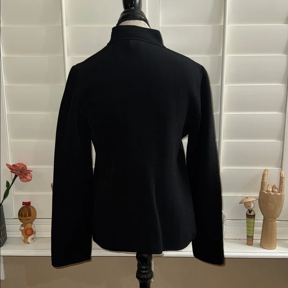 Eileen Fisher Crepe Stand Collar Open Jacket Silk Blend Magnetic Black